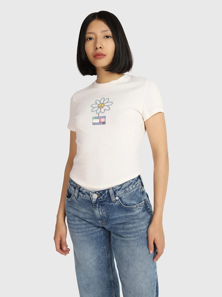 Playera con flor estampada de mujer Tommy Jeans