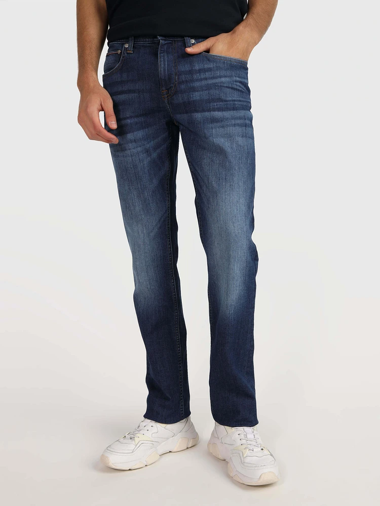 Jeans denton stretch straight fit con franjas deslavadas de hombre