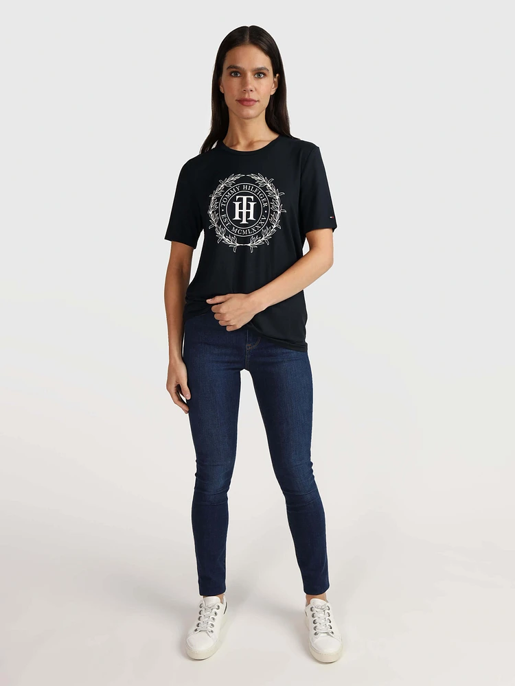 Playera con escudo estampado de mujer Tommy Hilfiger