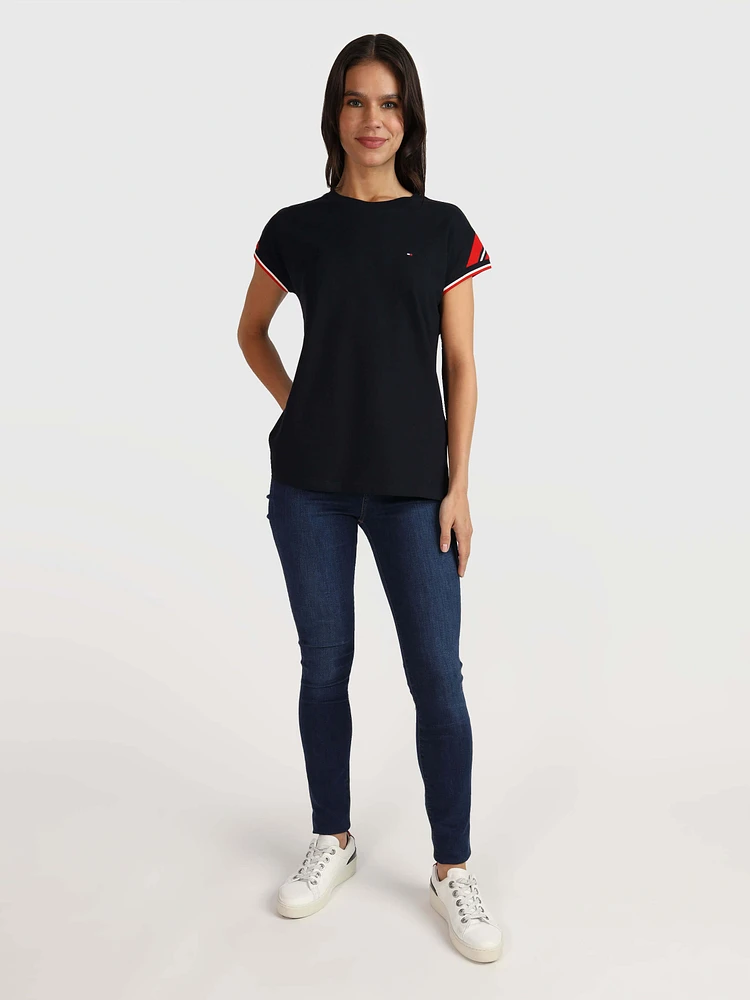 Playera con franjas en manga de mujer Tommy Hilfiger