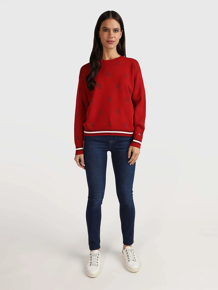 Suéter con monograma de mujer Tommy Hilfiger