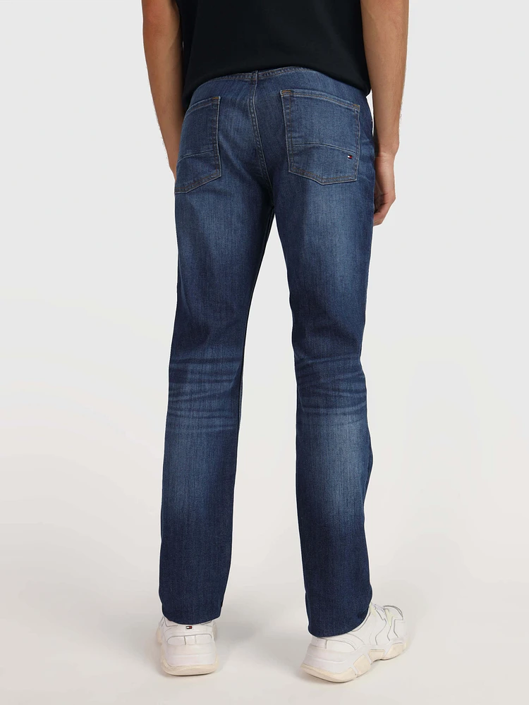 Jeans denton stretch straight fit con franjas deslavadas de hombre