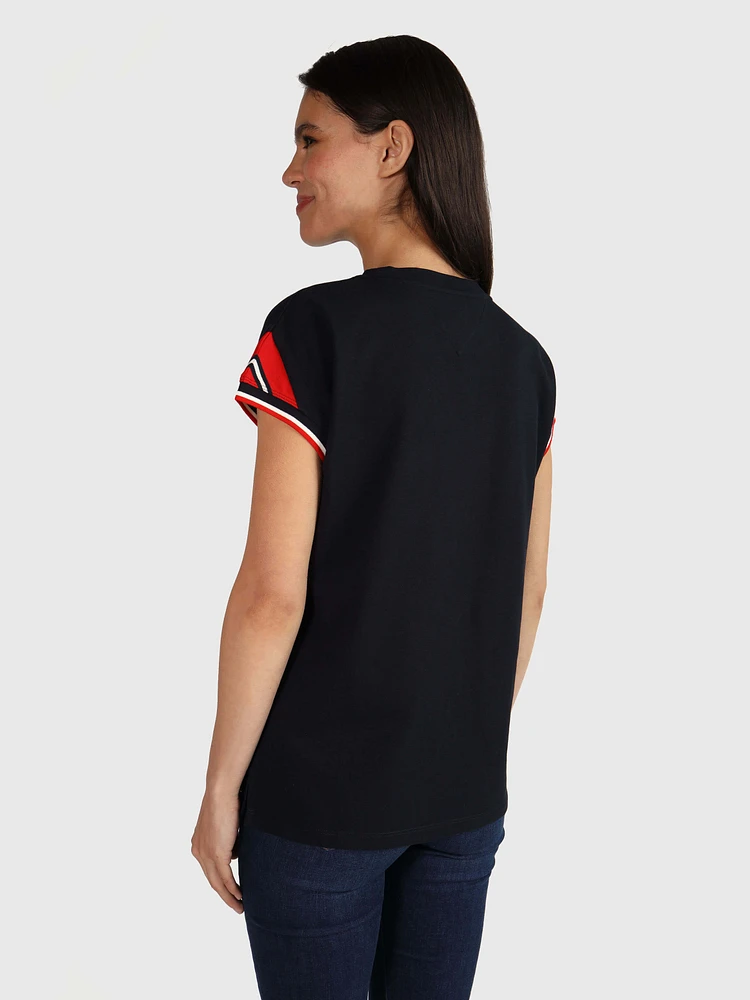 Playera con franjas en manga de mujer Tommy Hilfiger