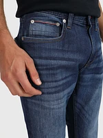 Jeans denton stretch straight fit con franjas deslavadas de hombre