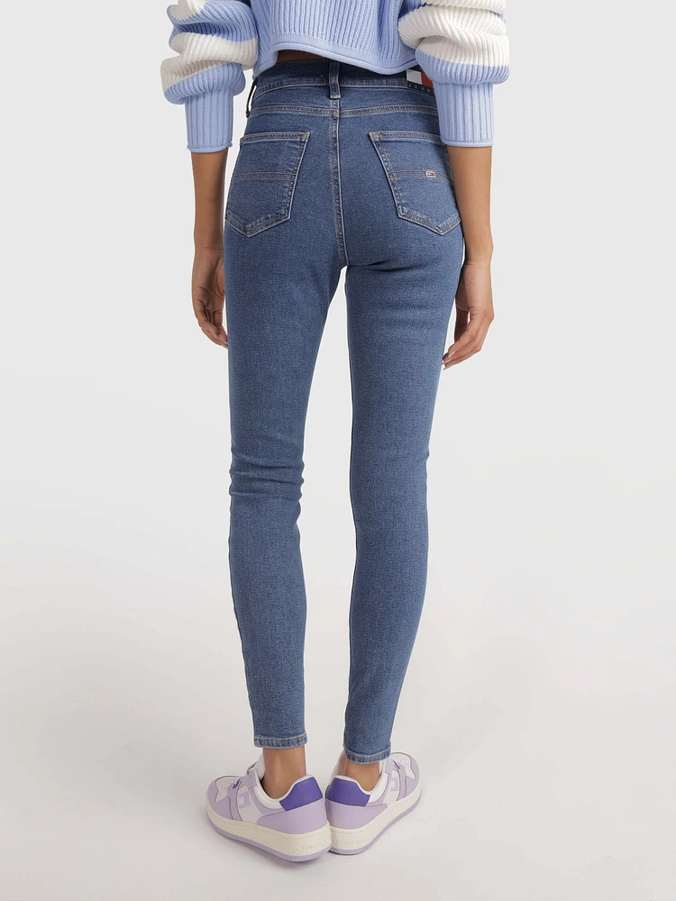 Jeans sylvia high super skinny con acabado deslavado de mujer Tommy