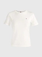 Playera acanalada con logo bordado de mujer Tommy Hilfiger