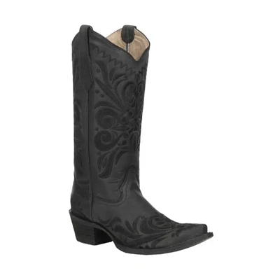 Women's L5433 Filigree Embroidery Snip Toe Cowboy Boots Black