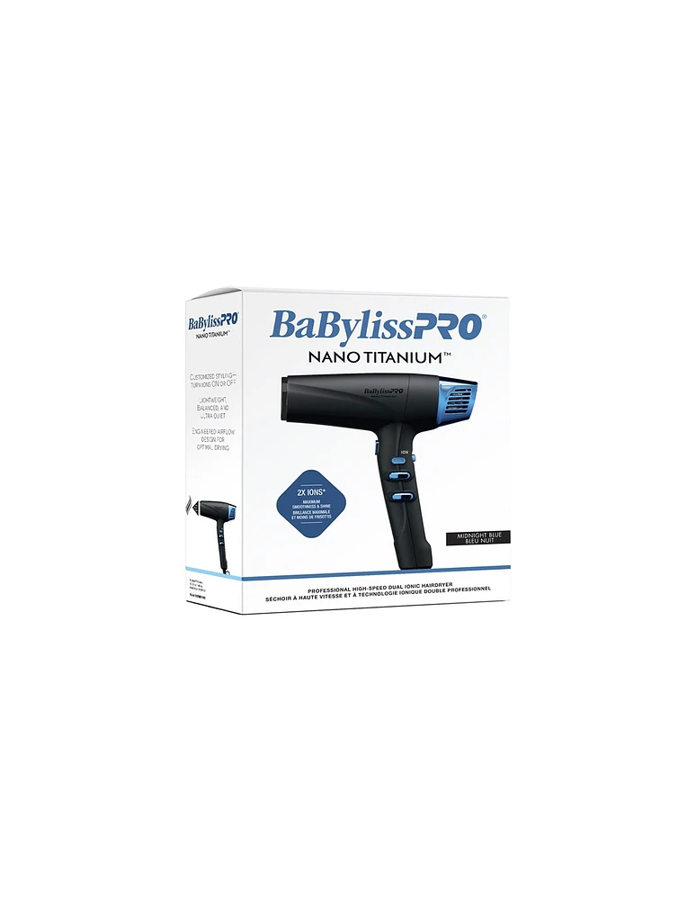 BabylissPro Nano Titanium Dual Ionic High-Speed Hairdryer Midnight Blue