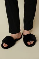 Faux Fur Open Toe Slippers