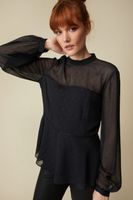 Embellished Mock Neck Blouse With Puffy Sleeves