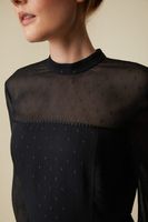 Embellished Mock Neck Blouse With Puffy Sleeves