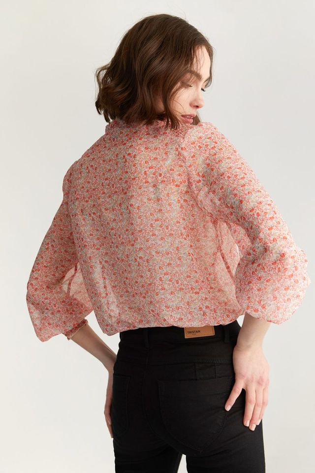 Floral Printed Top With Puffy Sleeves