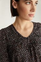 V Neck Polka Dots Blouse With Puffy Sleeves