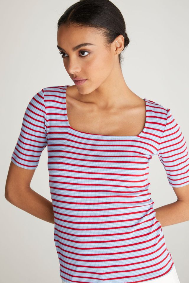 Square Neck Striped Rib Top