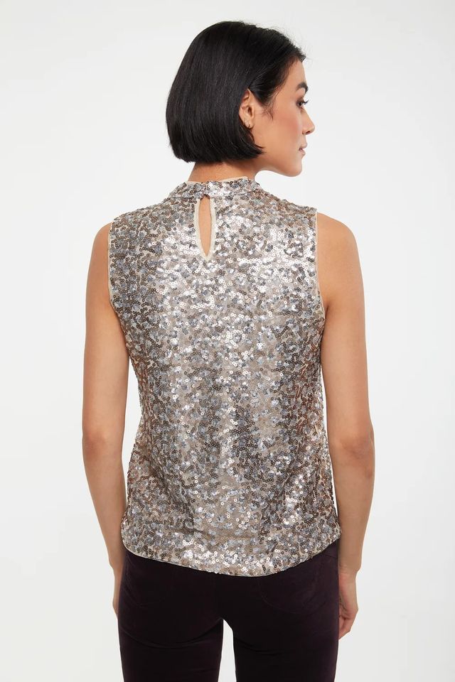 Mock Neck Sequin Front Top