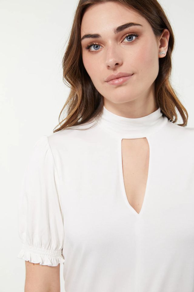 Mock Neck T-shirt With Puffy Sleeves