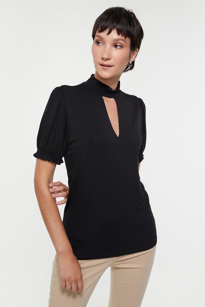 Mock Neck T-shirt With Puffy Sleeves