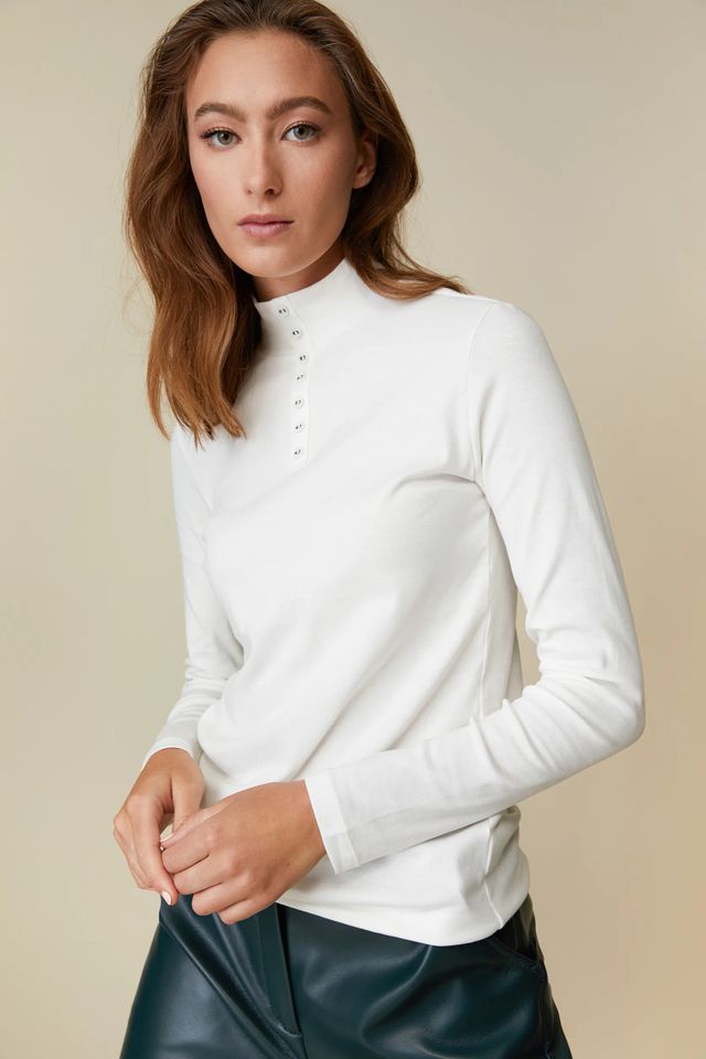Mock Neck Top With Buttons
