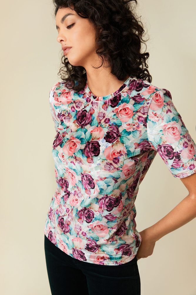 Velvet Floral Printed T-shirt