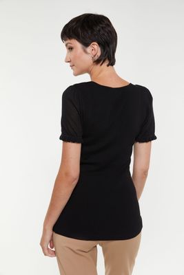 Short Sleeve Sweater With Sheer Detail