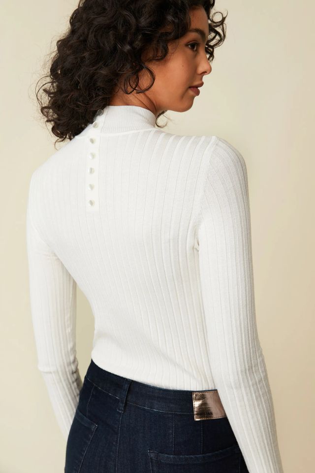 Mock Neck Rib Top With Placket At Back