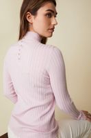 Mock Neck Rib Top With Placket At Back