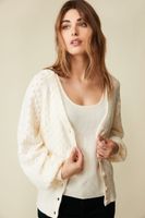 Pointelle Cardigan With Puffy Sleeves