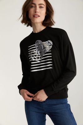 Oversized Crew Neck Sweatshirt With Heart Print