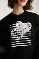 Oversized Crew Neck Sweatshirt With Heart Print