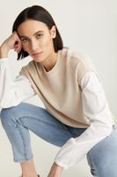 Knitted Sweater With Woven Puffy Sleeves