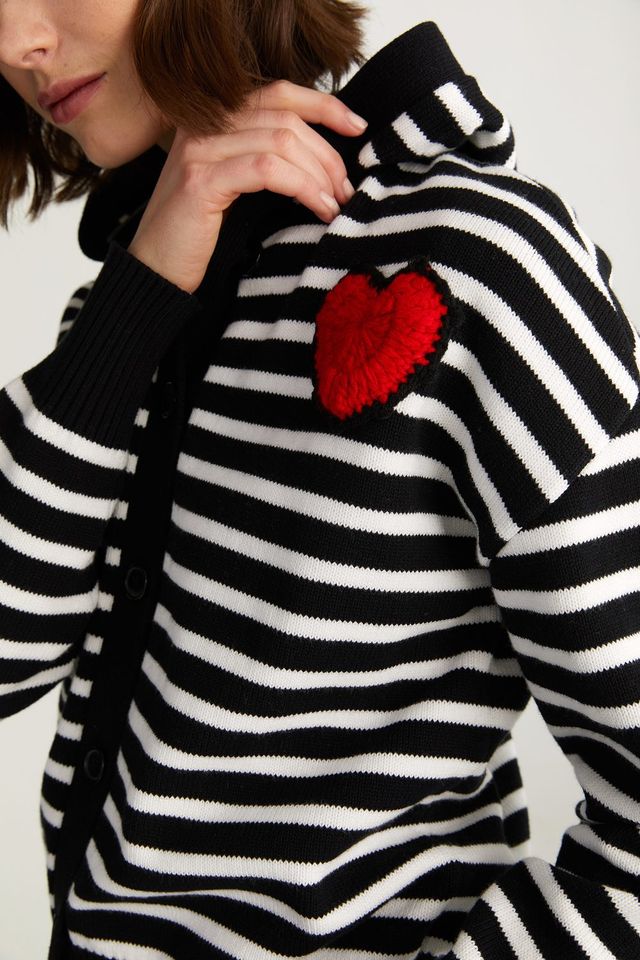 Hooded Striped Cardigan With Heart