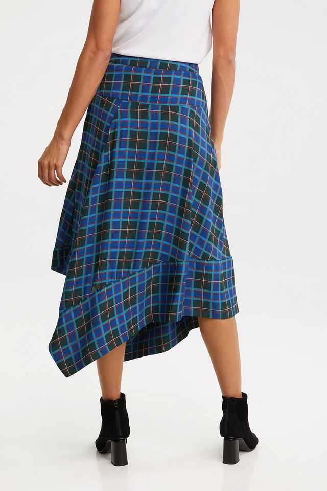 Long Plaid Asymmetric Skirt
