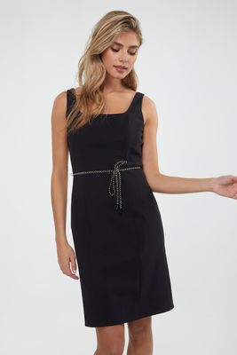 Fitted Strap SPORT CHIC Dress With Metallic Belt