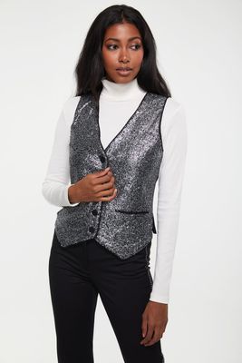 Mixed Fabric Sequin Vest