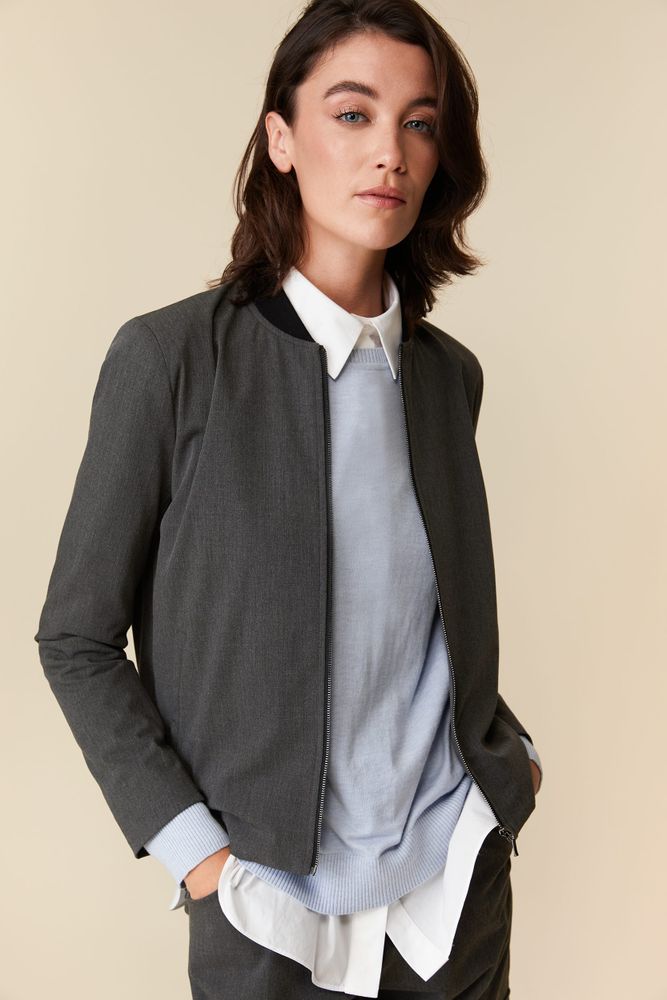 Basic Bomber Jacket With Rib Collar