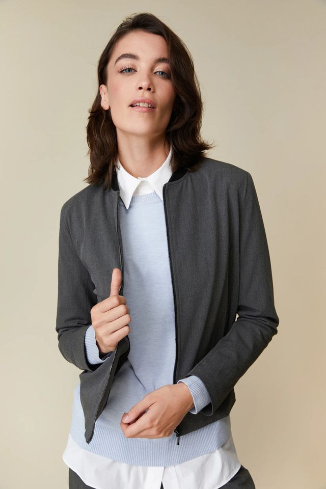 Basic Bomber Jacket With Rib Collar