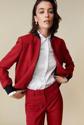 Plaid Bomber Jacket With Rib Detail