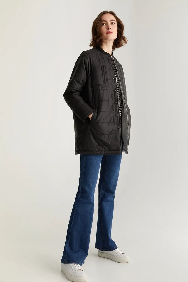 Oversized Quilted Coat With Rib Collar