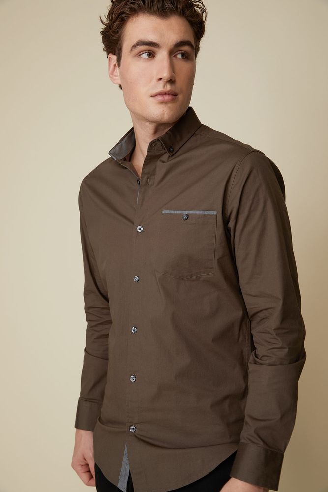 Chambray Detail Solid Stretch Shirt