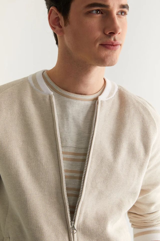 Baseball Collar Textured Cardi