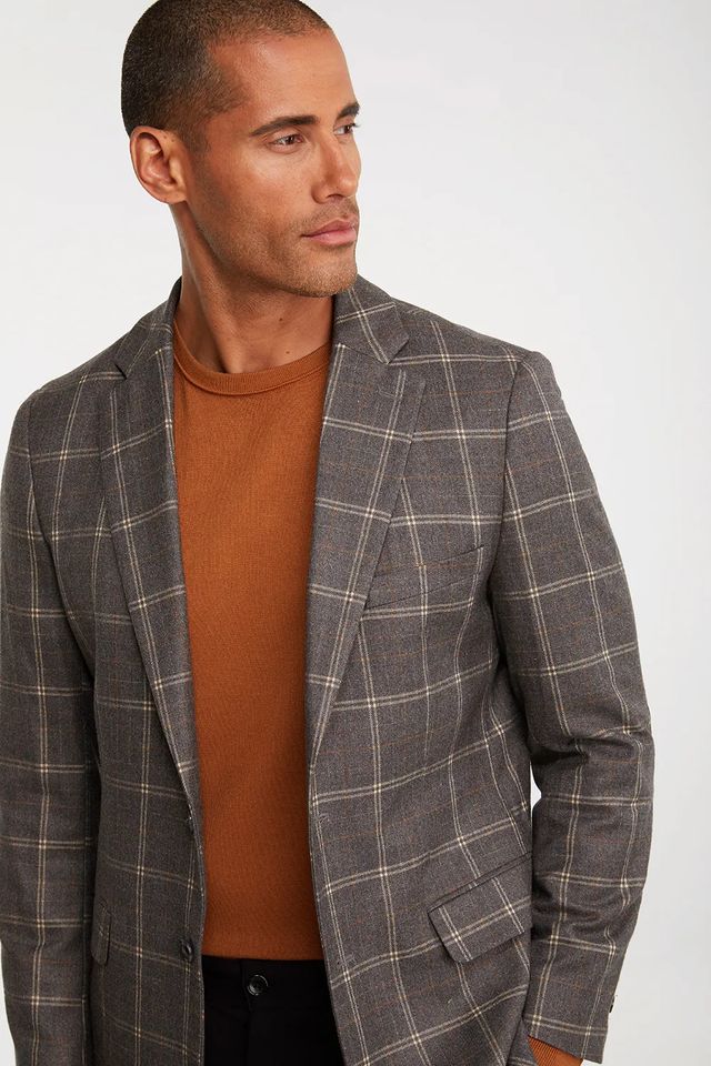 Removable Collar Fitted Check Blazer