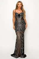 RHINESTONE MESH SLEEVELESS MERMAID MAXI DRESS