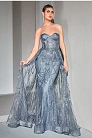 TRAPLESS LACE FITTED GOWN WITH OVER SKIRT