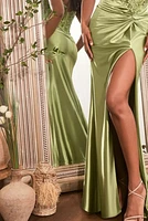 7 COLOURS AVAIBLE - FITTED SATIN GOWN WITH EMBELLISHED BODICE