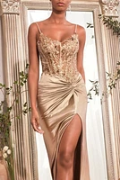 7 COLOURS AVAIBLE - FITTED SATIN GOWN WITH EMBELLISHED BODICE