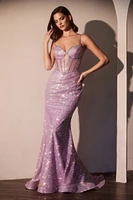 FLARE SEQUIN CORSET BACK GOWN