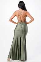 Back lace up mermaid dress with waist shirring