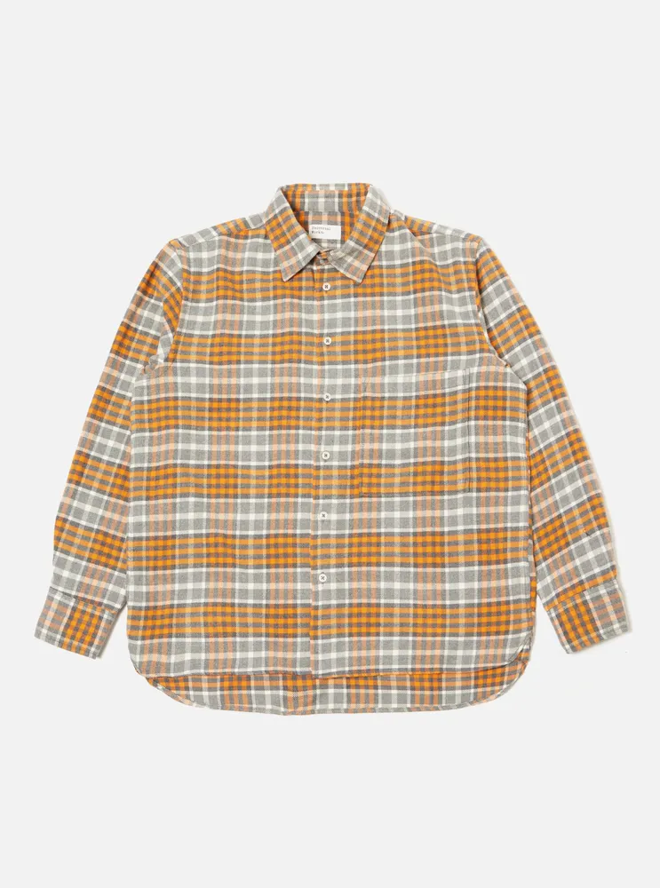 Universal Works Square Pocket Plaid Shirt - Grey Marl/Orange