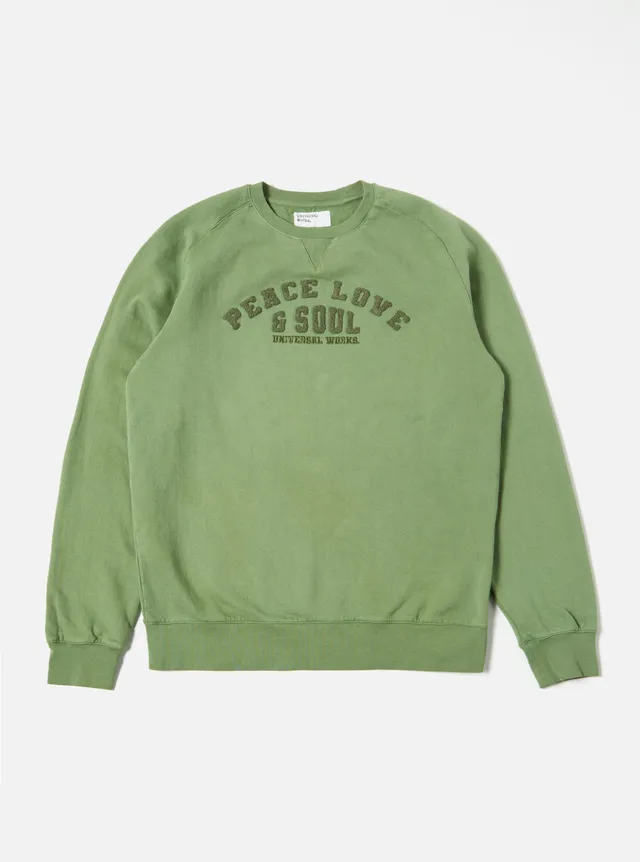 Universal Works Classic Crew Sweatshirt Green Dry Brushback PLS