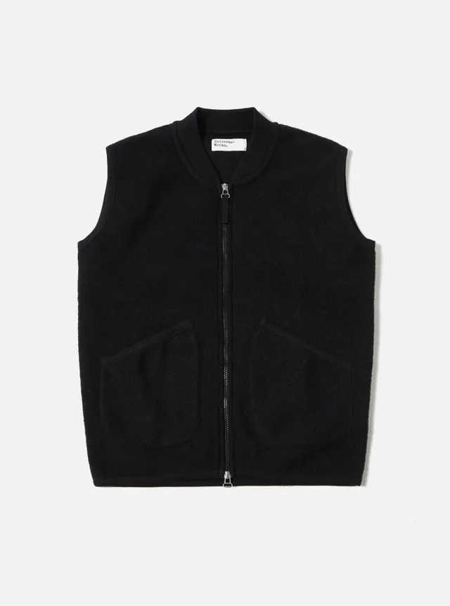 Universal Works Zip Waistcoat Lovat Wool Fleece